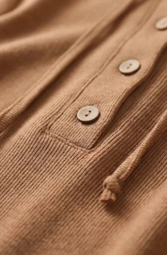 Robe Hijab Côtelée à Boutons 2231-01 Café Au Lait 2231-01