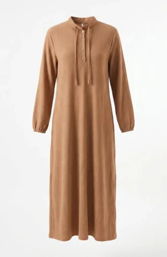 Robe Hijab Côtelée à Boutons 2231-01 Café Au Lait 2231-01