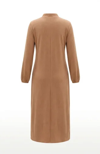 Robe Hijab Côtelée à Boutons 2231-01 Café Au Lait 2231-01