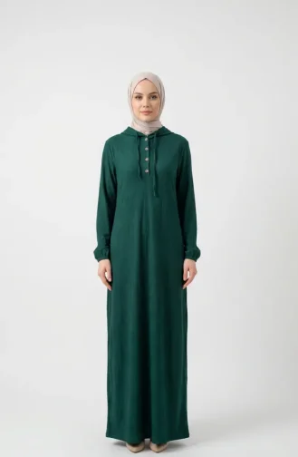 Robe Hijab Côtelée à Boutons 2231-02 Vert émeraude 2231-02