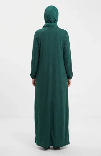 Robe Hijab Côtelée à Boutons 2231-02 Vert émeraude 2231-02