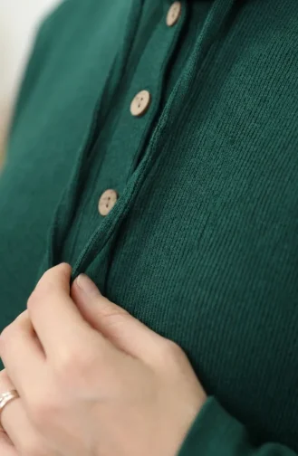 Robe Hijab Côtelée à Boutons 2231-02 Vert émeraude 2231-02