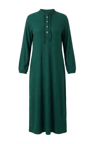 Robe Hijab Côtelée à Boutons 2231-02 Vert émeraude 2231-02