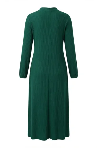 Robe Hijab Côtelée à Boutons 2231-02 Vert émeraude 2231-02