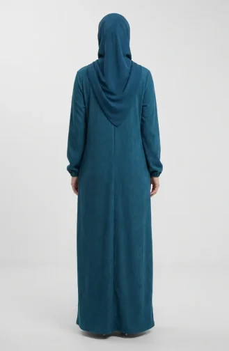 Robe Hijab Côtelée à Boutons 2231-03 Pétrole 2231-03