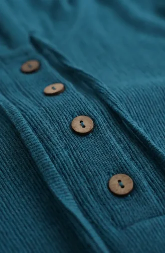 Robe Hijab Côtelée à Boutons 2231-03 Pétrole 2231-03