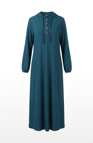 Robe Hijab Côtelée à Boutons 2231-03 Pétrole 2231-03