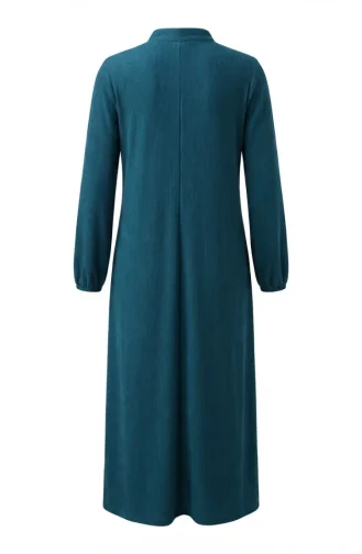Robe Hijab Côtelée à Boutons 2231-03 Pétrole 2231-03