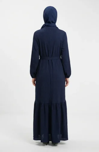 Robe Hijab Ceinturée En Crêpe Bleu Marine 2236-01 2236-01