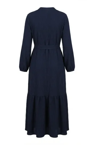 Robe Hijab Ceinturée En Crêpe Bleu Marine 2236-01 2236-01