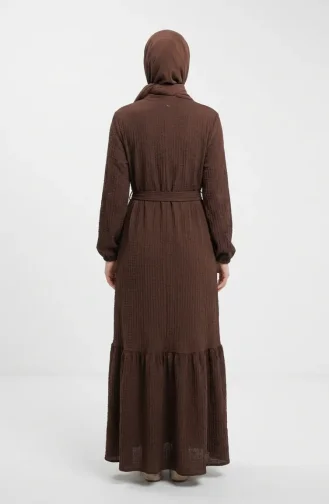 Robe Hijab Ceinturée En Crêpe Marron 2236-02 2236-02