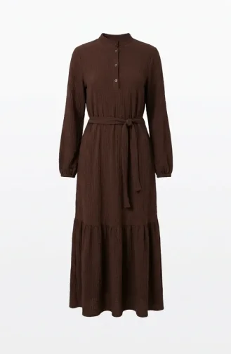 Robe Hijab Ceinturée En Crêpe Marron 2236-02 2236-02