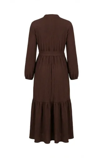 Robe Hijab Ceinturée En Crêpe Marron 2236-02 2236-02