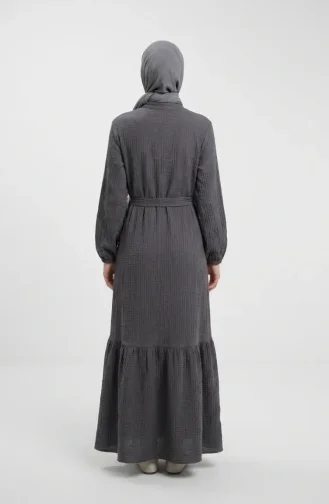 Robe Hijab Ceinturée En Crêpe Gris 2236-04 2236-04