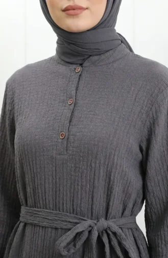 Robe Hijab Ceinturée En Crêpe Gris 2236-04 2236-04