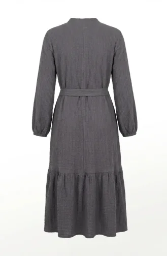 Robe Hijab Ceinturée En Crêpe Gris 2236-04 2236-04
