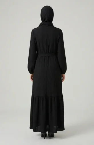Crepe Fabric Belted Hijab Dress 2236-06 Black 2236-06