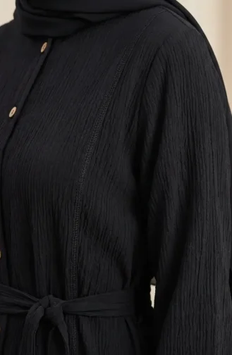 Crepe Fabric Belted Hijab Dress 2236-06 Black 2236-06