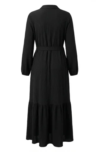 Crepe Fabric Belted Hijab Dress 2236-06 Black 2236-06
