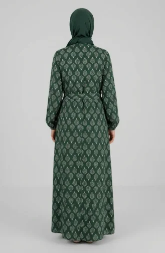 Robe Hijab En Viscose à Demi-boutons Et Motif Feuilles 2200-01 Kaki 2200-01