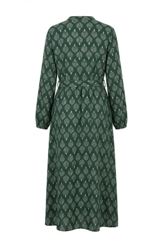 Robe Hijab En Viscose à Demi-boutons Et Motif Feuilles 2200-01 Kaki 2200-01