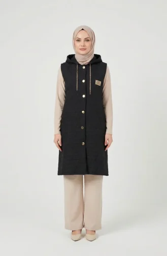 Hooded Quilted Vest With Chain Detail 2228-01 Black 2228-01
