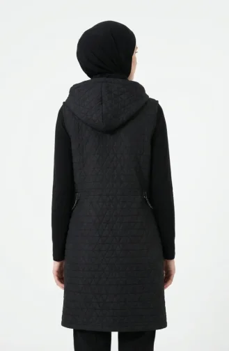 Hooded Quilted Vest With Chain Detail 2228-01 Black 2228-01