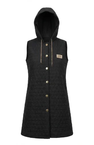 Hooded Quilted Vest With Chain Detail 2228-01 Black 2228-01