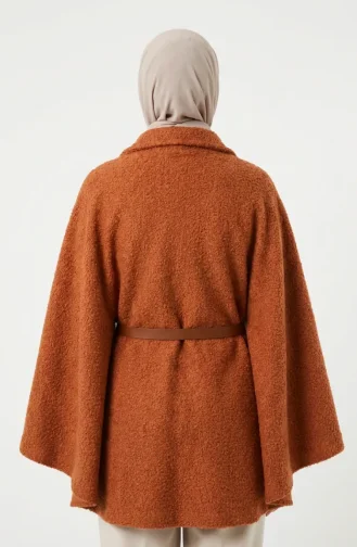 Bouclé Fabric Winter Poncho With Belt 2233-02 Terracotta 2233-02