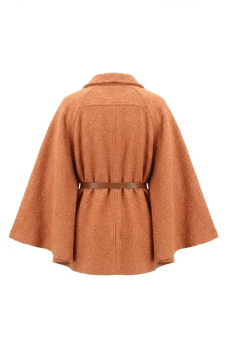 Bouclé Fabric Winter Poncho With Belt 2233-02 Terracotta 2233-02