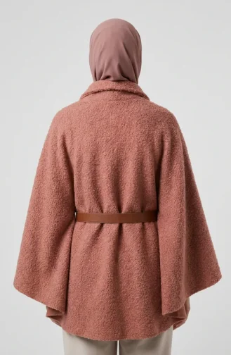 Bouclé Fabric Winter Poncho With Belt 2233-03 Rose Pink 2233-03