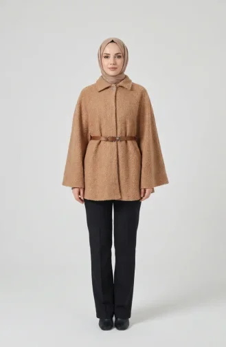 Winterponcho Van Boucléstof Met Riem 2233-04 Melk Koffie 2233-04