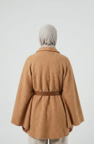 Winterponcho Van Boucléstof Met Riem 2233-04 Melk Koffie 2233-04