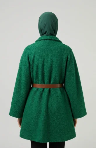 Bouclé Fabric Winter Poncho With Belt 2233-05 Green 2233-05