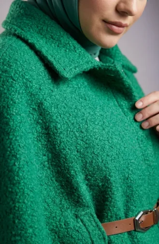Bouclé Fabric Winter Poncho With Belt 2233-05 Green 2233-05