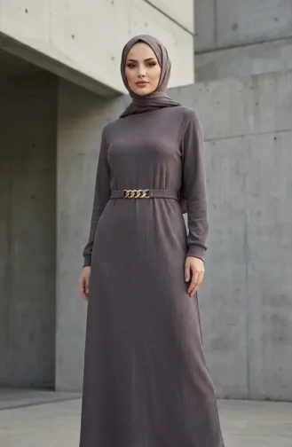 Robe Hijab Côtelée à Ceinture 2226-02 Gris 2226-02