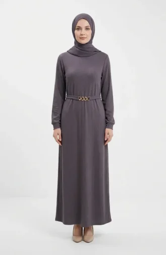 Robe Hijab Côtelée à Ceinture 2226-02 Gris 2226-02