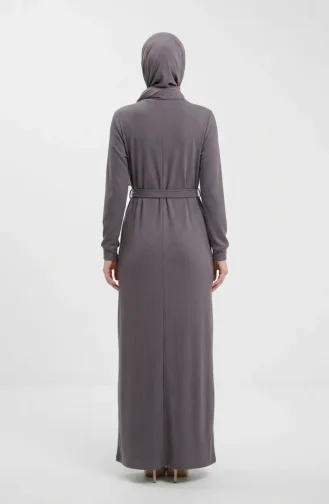 Robe Hijab Côtelée à Ceinture 2226-02 Gris 2226-02