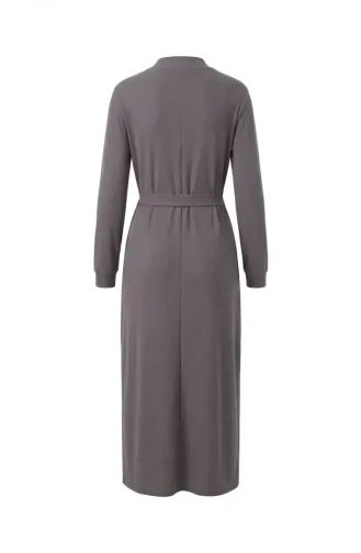 Robe Hijab Côtelée à Ceinture 2226-02 Gris 2226-02