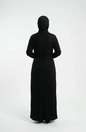 فستان حجاب أسود مضلع بحزام 2226-04 2226-04