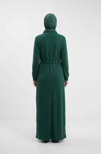 Geripptes Hijab-Kleid Mit Gürtel 2226-06 Smaragdgrün 2226-06