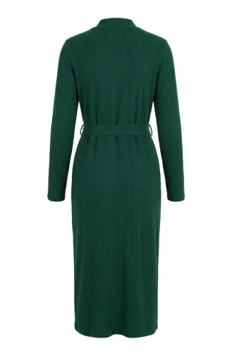 Geripptes Hijab-Kleid Mit Gürtel 2226-06 Smaragdgrün 2226-06
