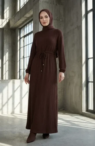 Robe Hijab Côtelée à Taille 2227-03 Marron 2227-03