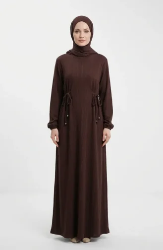 Robe Hijab Côtelée à Taille 2227-03 Marron 2227-03