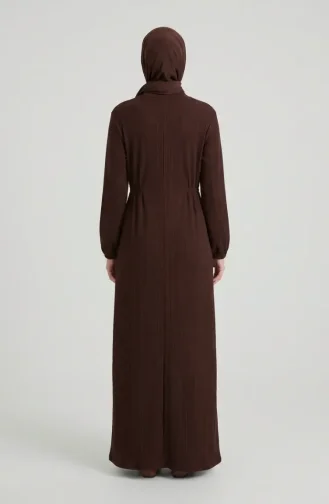 Robe Hijab Côtelée à Taille 2227-03 Marron 2227-03