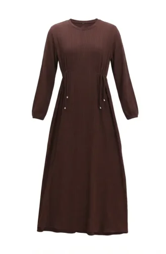 Robe Hijab Côtelée à Taille 2227-03 Marron 2227-03