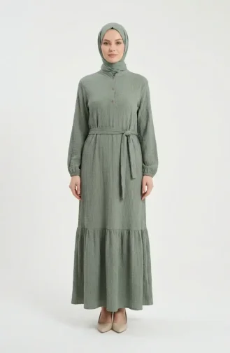 Robe Hijab Ceinturée En Crêpe Kaki 2236-05 2236-05