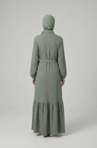 Robe Hijab Ceinturée En Crêpe Kaki 2236-05 2236-05