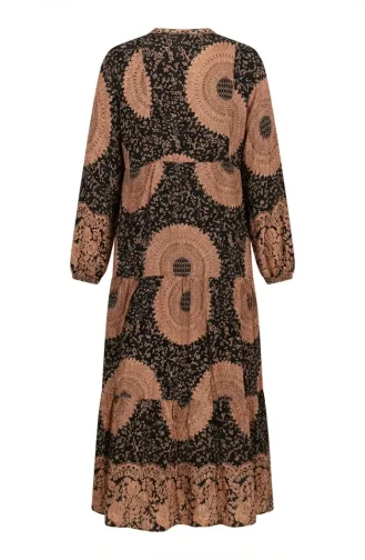 Lagenlook-Hijab-Kleid Aus Viskose Mit Ethnischem Muster 2199-03 Milchkaffee Schwarz 2199-03