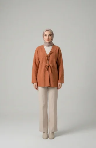 Buklet Kumaş Bağlamalı Kışlık Kap 2234-02 Kiremit